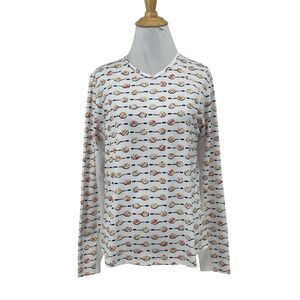 SanSoleil Top Womens M Medium White UPF 50 Stretch V Neck Vented Long Sleeve